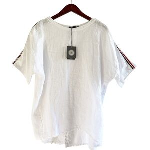 M - MADE IN ITALY NWT Mixed Media Woven Tunic Top Size Medium in White